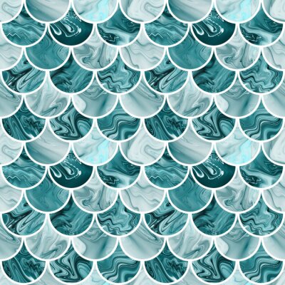 Behang Turkoois marmer met witte randen