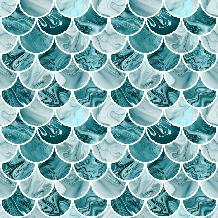 Behang Turkoois marmer met witte randen