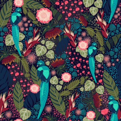 Behang Turquoise exotische vogels en tropen