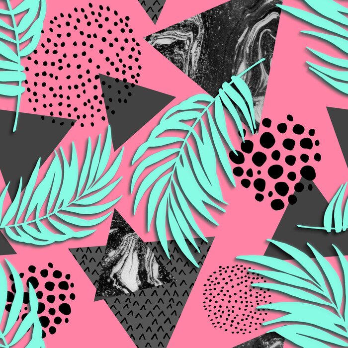 Behang Turquoise palmbladeren