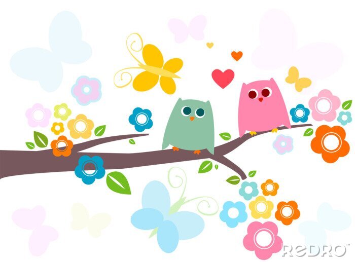 Behang Twee uilen op een tak