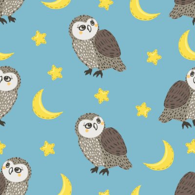 Behang Uilen sterren en manen