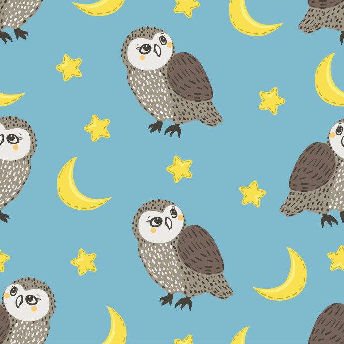 Behang Uilen sterren en manen