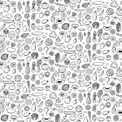 Behang Uiterst kleine geschetste groenten en vruchten