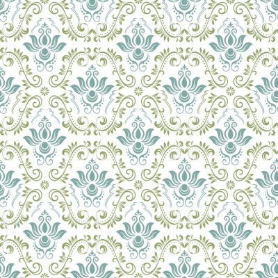 Behang Uitstekende sierachtergrond, vectorkanttextuur, naadloos bloemenpatroon