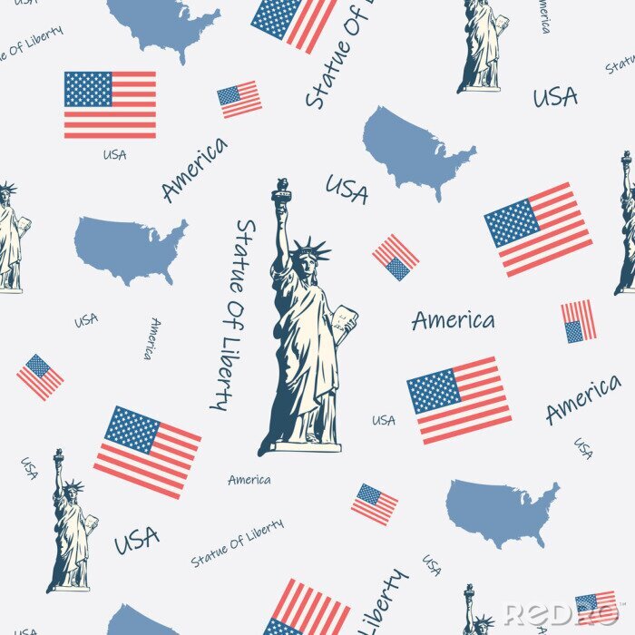 Behang USA, United States of America symbols seamless pattern print