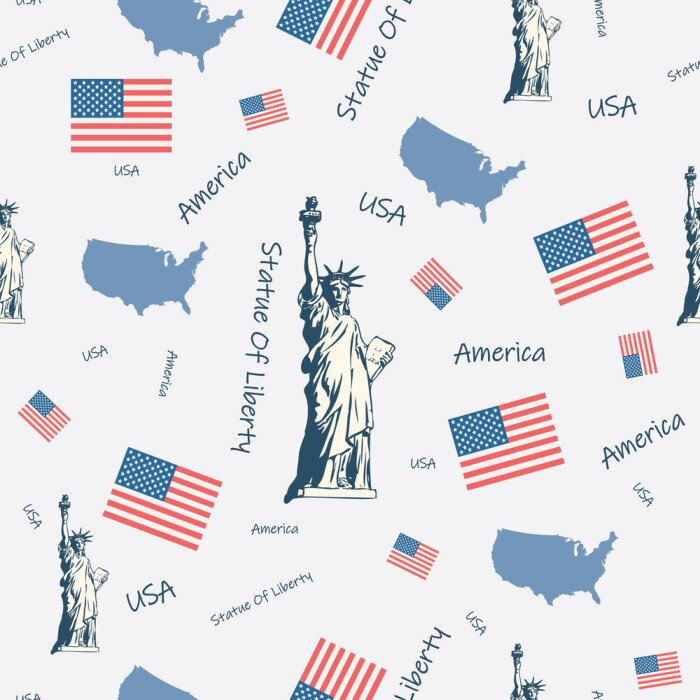 Behang USA, United States of America symbols seamless pattern print