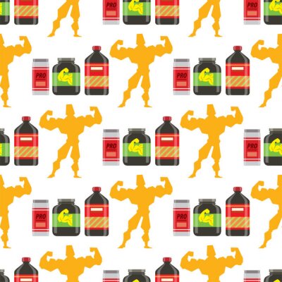 Behang Van de het voedselgeschiktheid van het sportvoeding gezonde van het dieetdieet bodybuilding van de de macht atletische van het het supplementenergie naadloze patroon vectorillustratie als achtergrond.