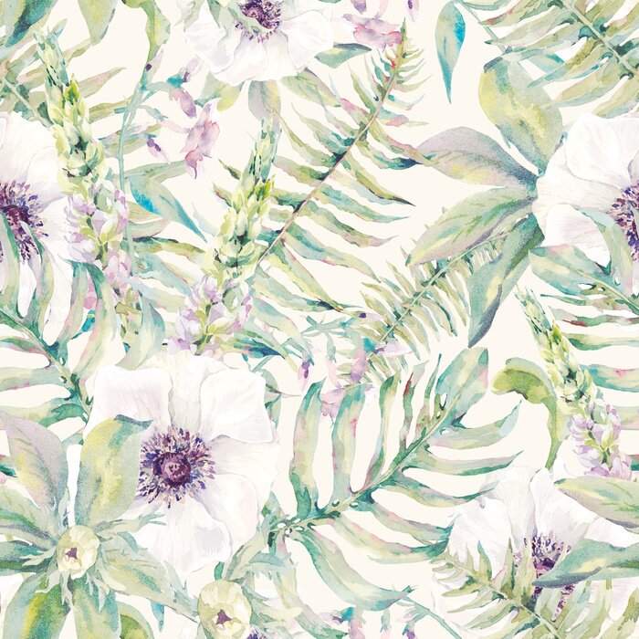 Behang Varenbladeren in aquarel