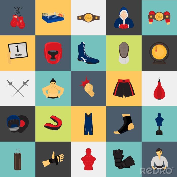 Behang Vechtsporten kleur flat set iconen voor web en mobiele apparatuur