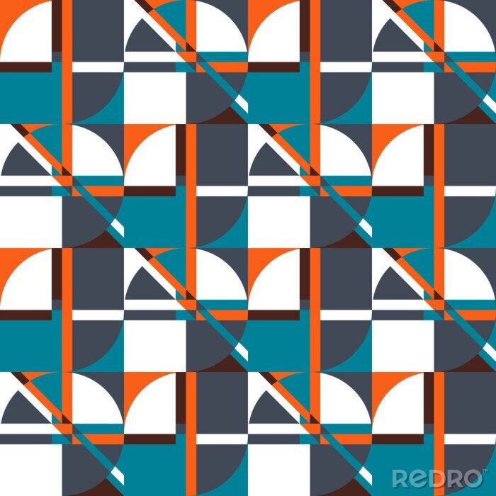 Behang Vector abstract geometric seamless background with shapes and bold colors. Retro illustration in bauhaus style.