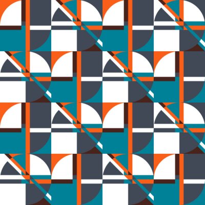 Behang Vector abstract geometric seamless background with shapes and bold colors. Retro illustration in bauhaus style.