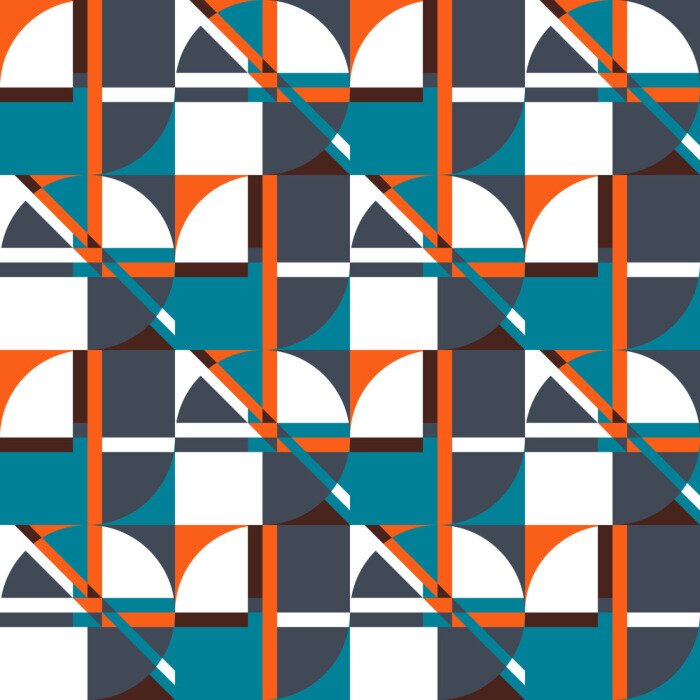 Behang Vector abstract geometric seamless background with shapes and bold colors. Retro illustration in bauhaus style.