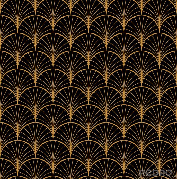 Behang Vector bloemen Art Nouveau naadloze patroon. Geometrische decoratieve bladerentextuur. Retro stijlvolle achtergrond.