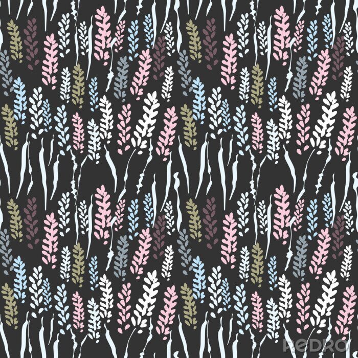 Behang Vector bloemen naadloos patroon met gestileerde lavendel bloemen en gras.