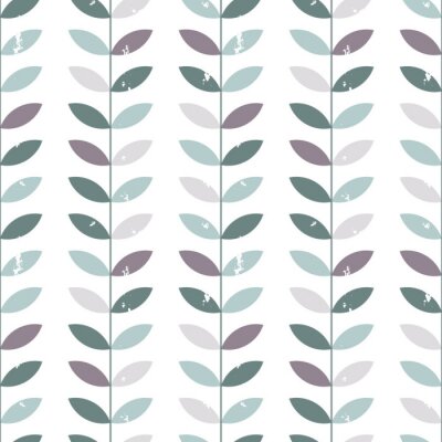 Behang Vector bloemen naadloos patroon met gestileerde takjes en bladeren in retro stijl.