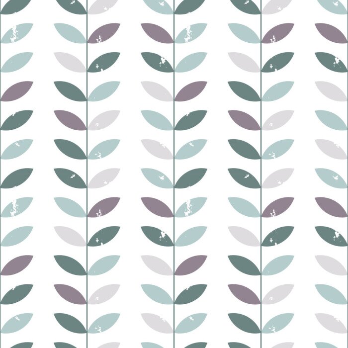 Behang Vector bloemen naadloos patroon met gestileerde takjes en bladeren in retro stijl.