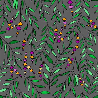 Behang Vector bloemenpatroon in krabbelstijl met bloemen en bladeren. Zachte, lente bloemenachtergrond.