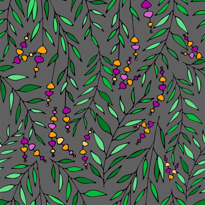 Behang Vector bloemenpatroon in krabbelstijl met bloemen en bladeren. Zachte, lente bloemenachtergrond.