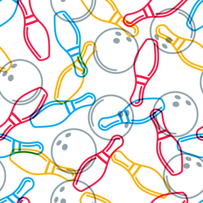 Behang Vector bowling naadloos patroon. achtergrond art kleur lijn en schetsontwerp elementen. Kegelen bal, werpen spelden, schoenen illustratie. Ontwerp voor mode textieldruk, verpakken, web achtergrond.