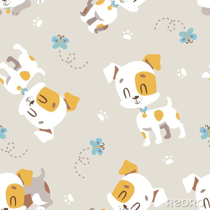 Behang vector cartoon jack russel Terrier naadloos patroon