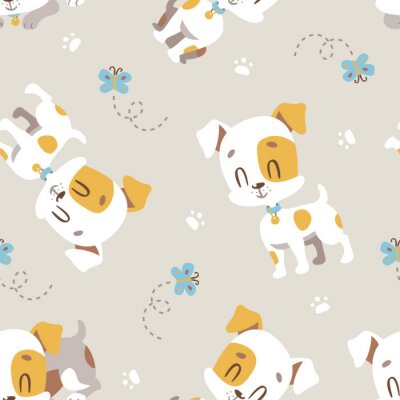 Behang vector cartoon jack russel Terrier naadloos patroon