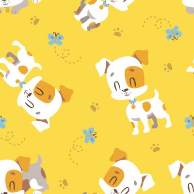 Behang vector cartoon jack russel Terrier naadloos patroon