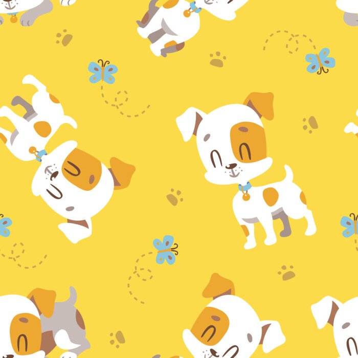 Behang vector cartoon jack russel Terrier naadloos patroon