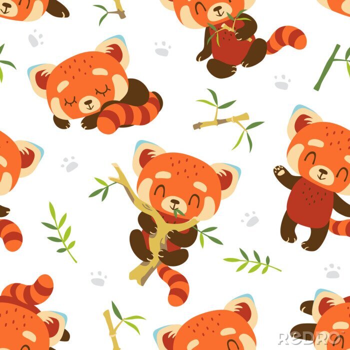Behang Vector cartoon rode panda naadloze patroon