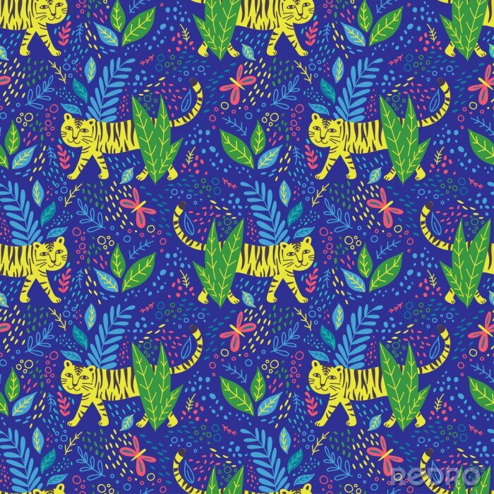 Behang Vector childish tiger seamless pattern