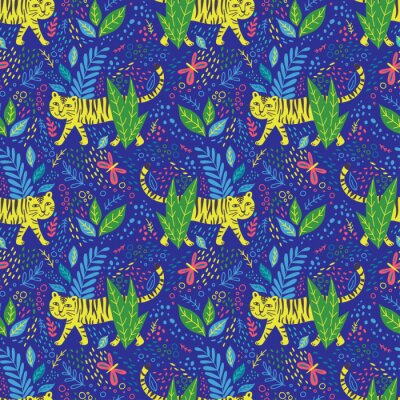 Behang Vector childish tiger seamless pattern