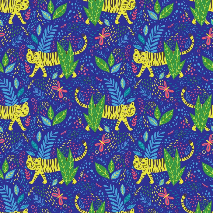 Behang Vector childish tiger seamless pattern