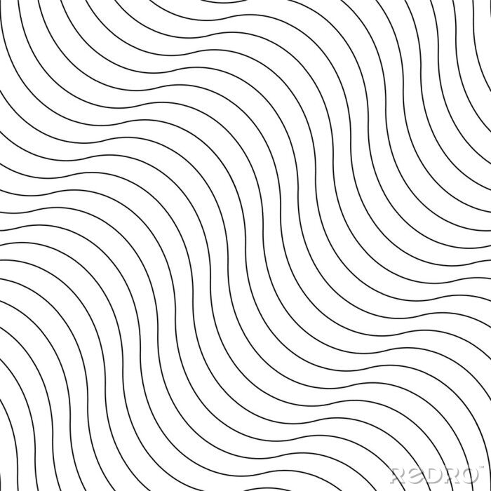 Behang Vector creative seamless outline pattern. Striped endless wave texture. White repeatable minimalistic background with black wavy lines