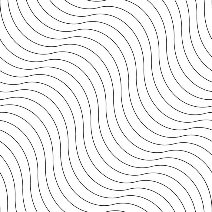 Behang Vector creative seamless outline pattern. Striped endless wave texture. White repeatable minimalistic background with black wavy lines