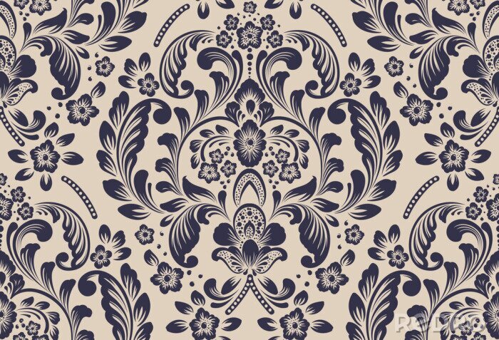 Behang Vector damask seamless pattern element. Classical luxury old fashioned damask ornament, royal victorian seamless texture for wallpapers, textile, wrapping. Exquisite floral baroque template.