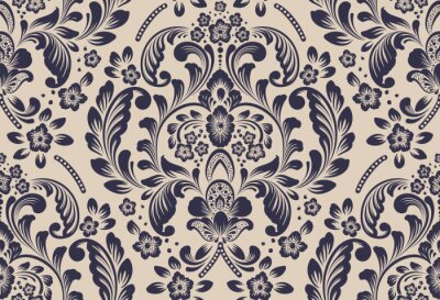 Behang Vector damask seamless pattern element. Classical luxury old fashioned damask ornament, royal victorian seamless texture for wallpapers, textile, wrapping. Exquisite floral baroque template.