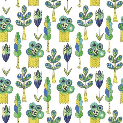 Behang Vector doodle patroon met bomen