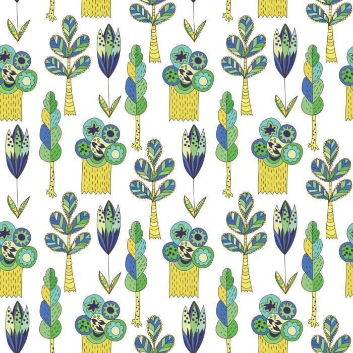 Behang Vector doodle patroon met bomen