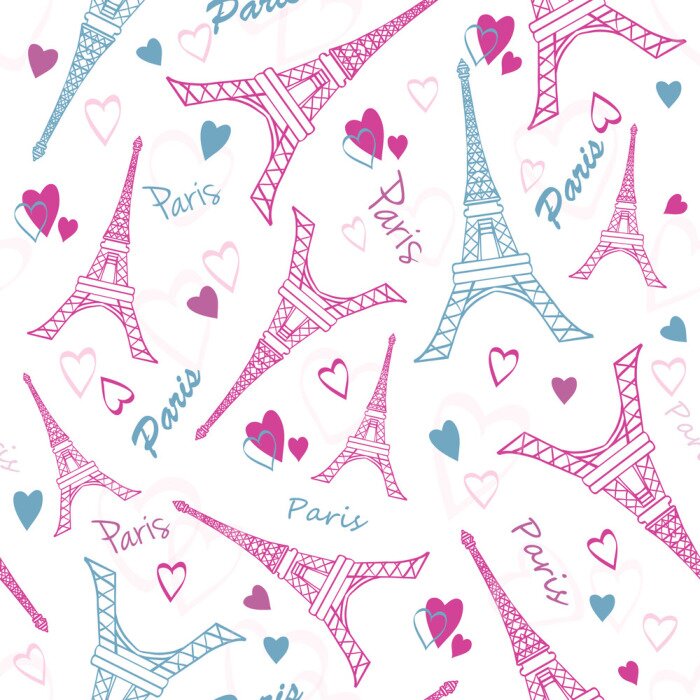 Behang Vector Eifel Toren Parijs Liefde Roze Grey Drawing naadloze patroon met romantische harten. Perfect voor op reis themed design producten, tassen, accessoires, tassen, kleding.