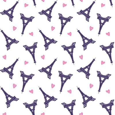 Behang Vector Eiffel Towers romantische naadloos patroon