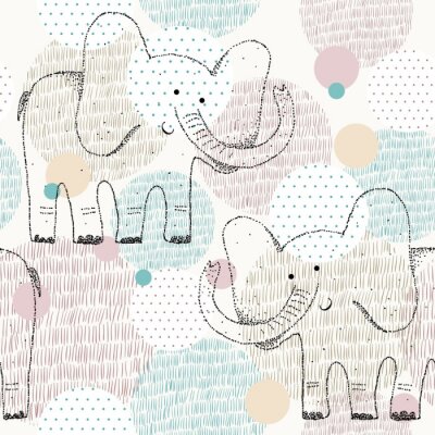 Behang Vector getrokken naadloze geometrisch patroon met olifant