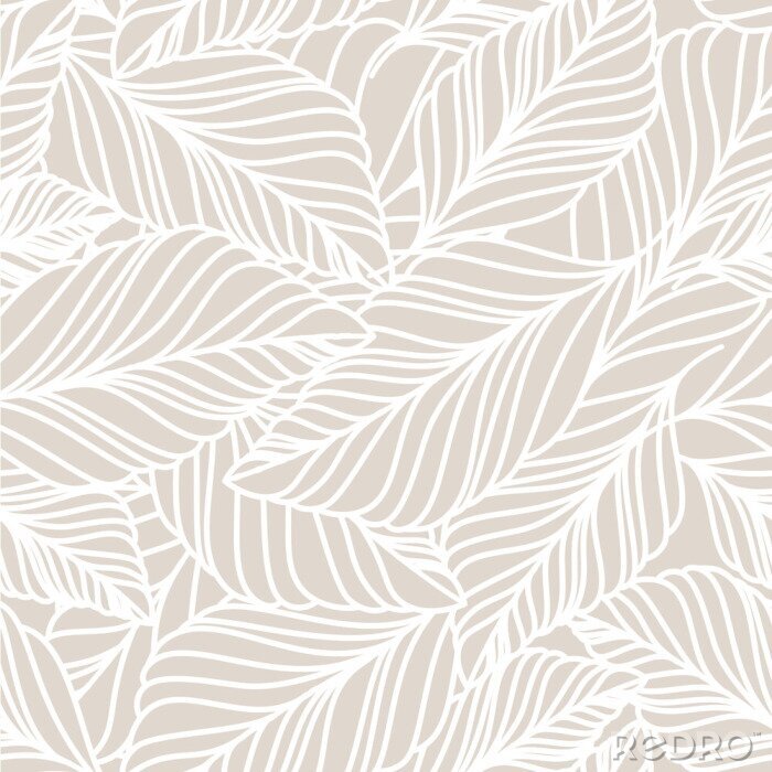 Behang Vector hand drawn doodle leaves seamless pattern. Light pastel b