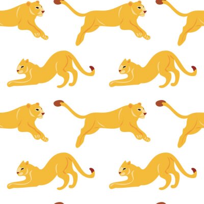 Behang Vector hand drawn flat seamless pattern with lions