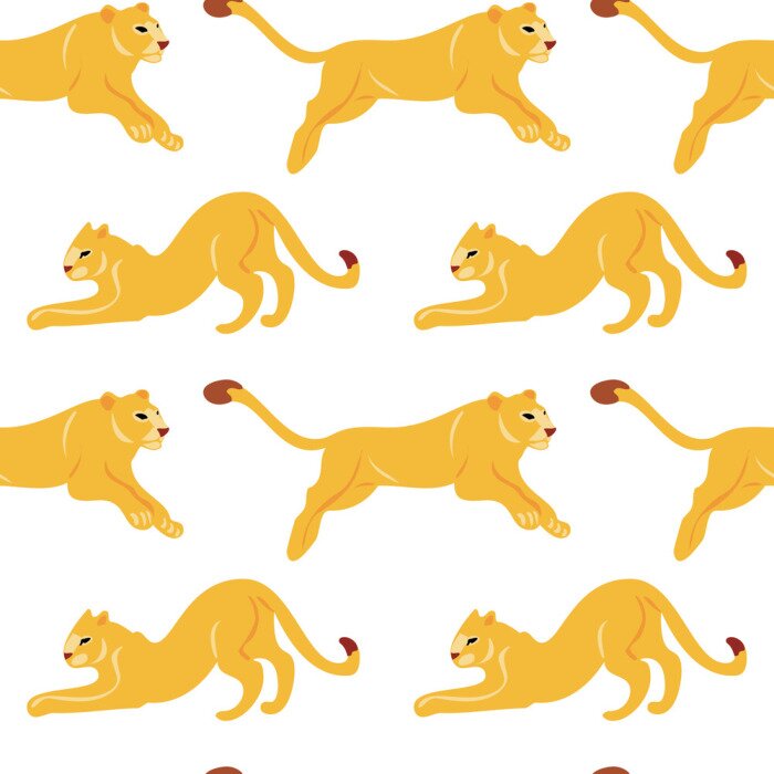 Behang Vector hand drawn flat seamless pattern with lions