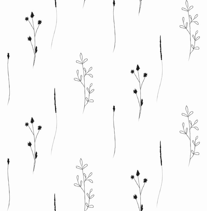 Behang Vector Hand Drawn Rustic Floral Seamless Pattern