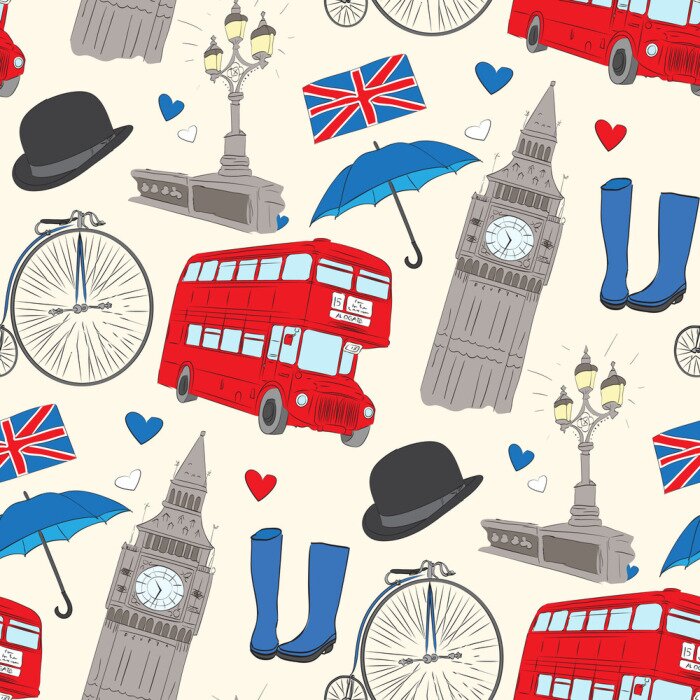 Behang Vector hand getrokken Londen patroon