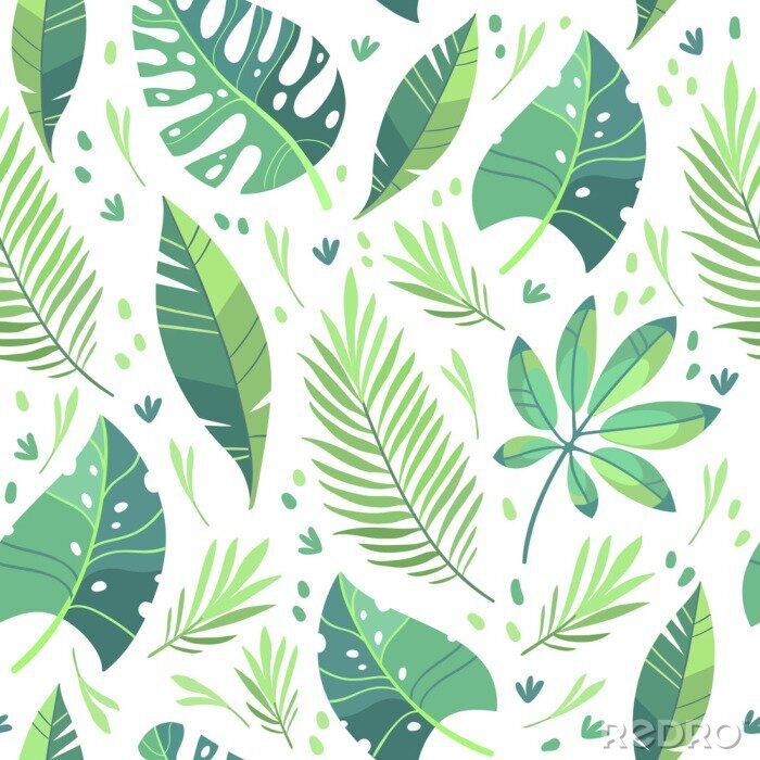 Behang Vector illustration, flat design. Tropical leaf pattern 
