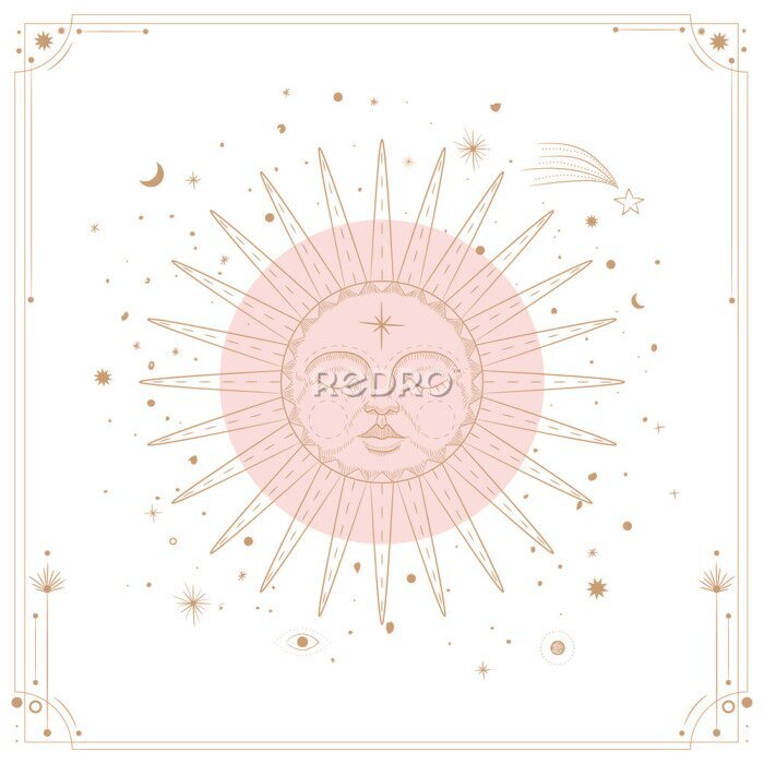 Behang Vector illustration set of moon phases. Different stages of moonlight activity in vintage engraving style. Zodiac Signs