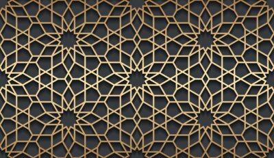 Vector islamitische gouden horizontale achtergrond. Naadloos oosters volumetrisch patroon met schaduw.