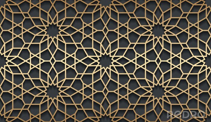 Behang Vector islamitische gouden horizontale achtergrond. Naadloos oosters volumetrisch patroon met schaduw.